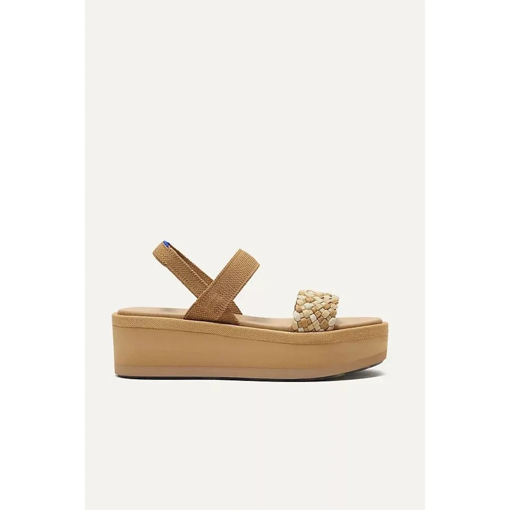 Rothy's Lightweight Wedge Sandals Beach Sand Braided Strap Platform Size 8